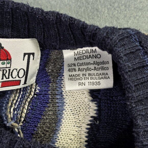 Florence Tricot Sweater Mens M Blue 3D Textured Knit Abstract Coogi Style Italy - Picture 8 of 16